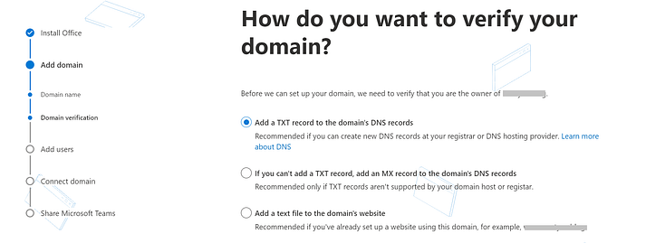 Set up my Workspace Email domain with Microsoft 365, Verify your domain name