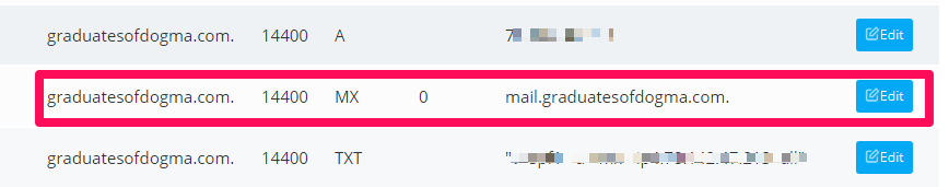 Using email with domains hosted elsewhere, Editing MX Records