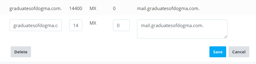 Using email with domains hosted elsewhere, Editing MX Records 2