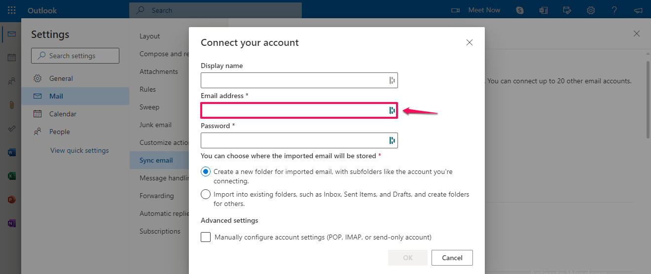 Use IMAP Settings to Add My Email Address to an Email Client, How To Add An Email Address to Outlook.com Using IMAP Settings 8