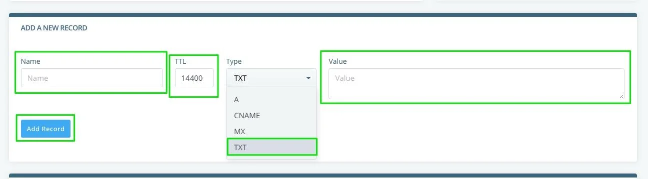 Add a TXT Record, How to Add a TXT Record in SPanel