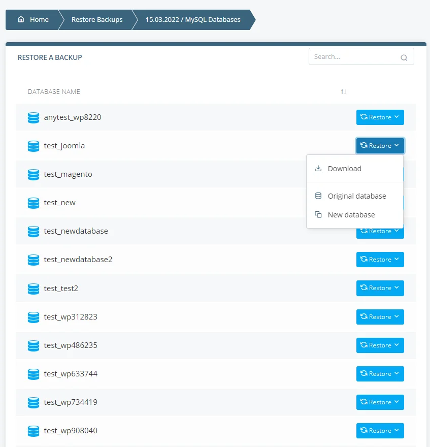 How Often Is My Website Backed up and How Can I Access the Backup Copy?, Restoring Databases