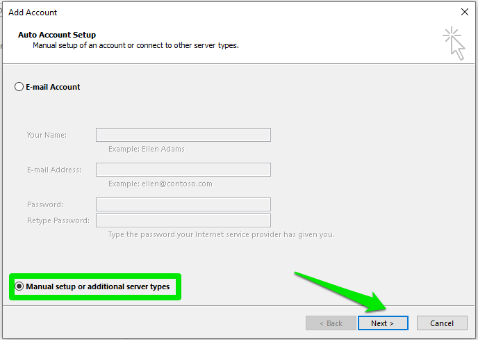 Manually Add Email Account to Outlook 2016 (Windows)