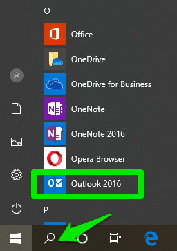 Manually Add Email Account to Outlook 2016 (Windows), Open the Outlook 2016 app on your Windows computer from the startup menu.