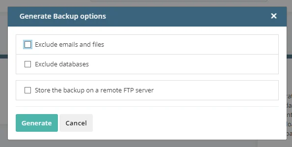 How Often Is My Website Backed up and How Can I Access the Backup Copy?, Step 3: Select Your Backup Options and Click Generate.