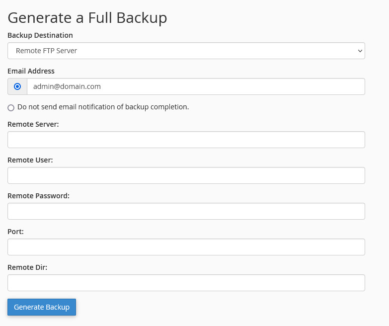 How to Generate a Full Backup in cPanel, Generating a Full cPanel Backup 7