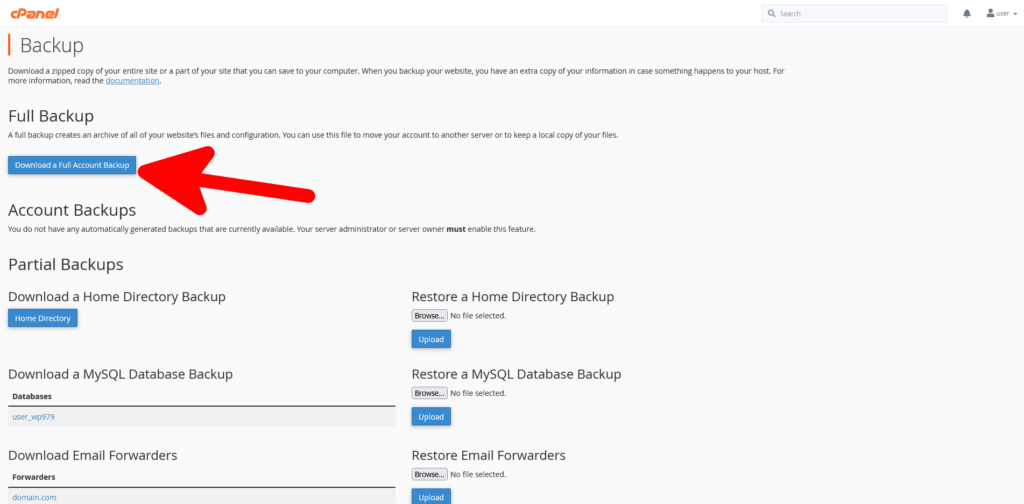 How to Generate a Full Backup in cPanel, Generating a Full cPanel Backup 3