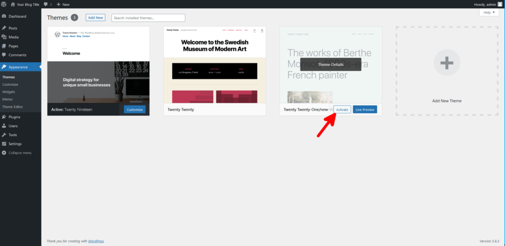 How to Manually Install a WordPress Theme, Through the WP dashboard