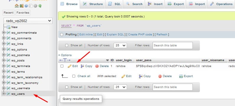 How to Change Your WordPress Username?, How to Change the WordPress Username via phpMyAdmin 2