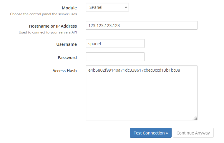 How to Configure the WHMCS SPanel Provisioning Module?, Adding a New Server