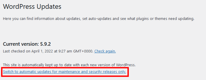 How to Manage Auto Updates in WordPress, How to Manage Core Auto Updates 2