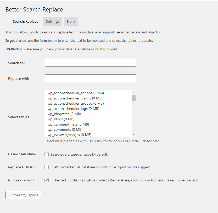 Search & Replace Entries In the WordPress Database, Search & Replace with a plugin 2