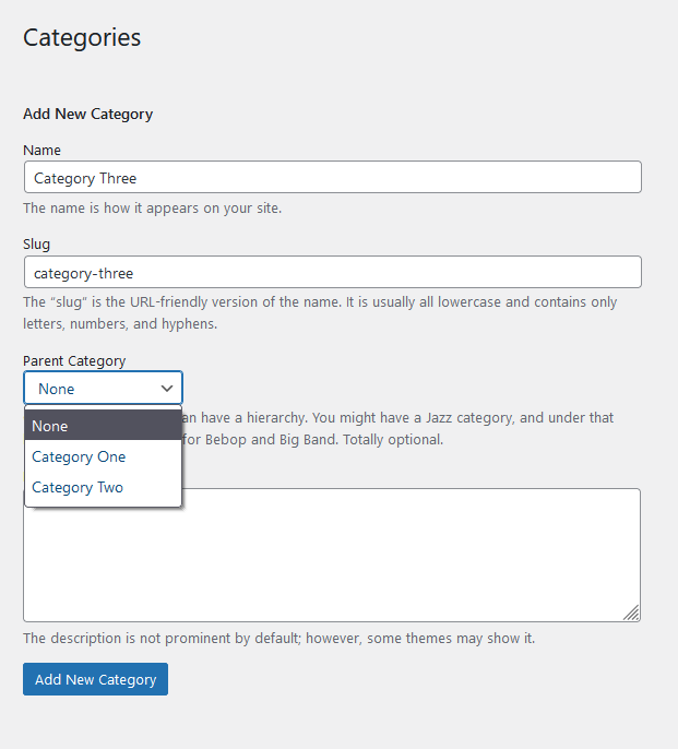 How to Use WordPress Categories, Creating a Child Category