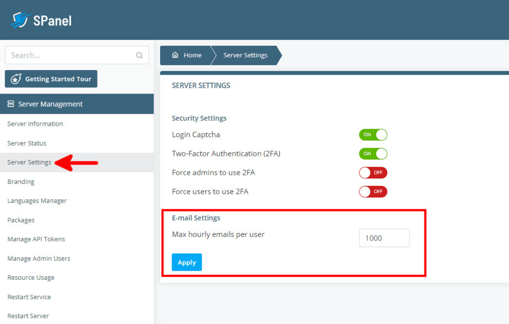 Limiting Outbound Emails in SPanel, Setting global outbound email limits