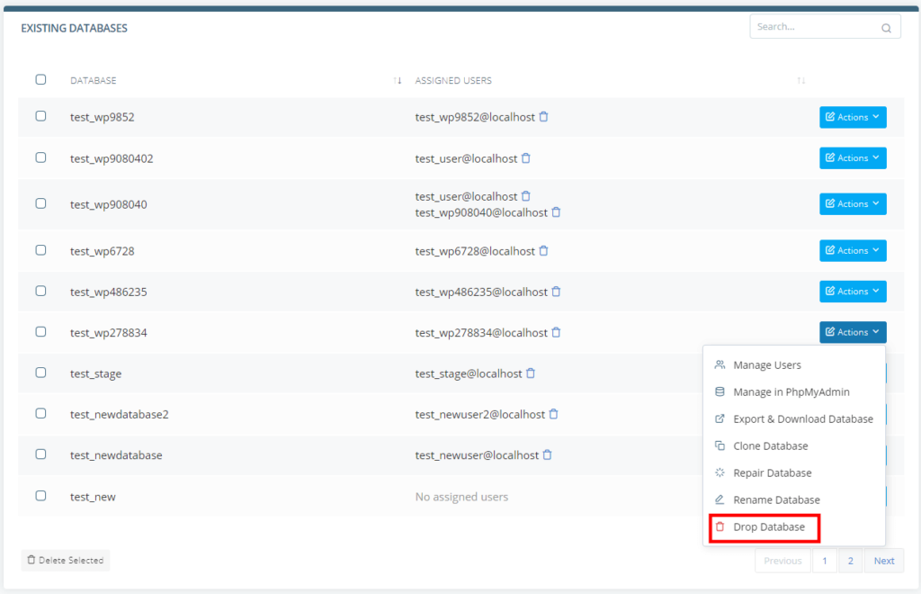 How to Delete a MySQL Database, Deleting a Database In SPanel 3