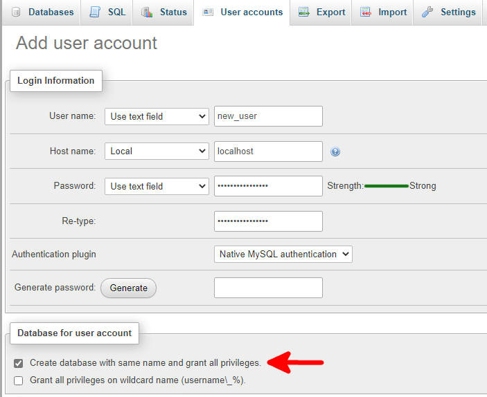 How to Create a Database in MySQL, Creating a Database Using phpMyAdmin 2