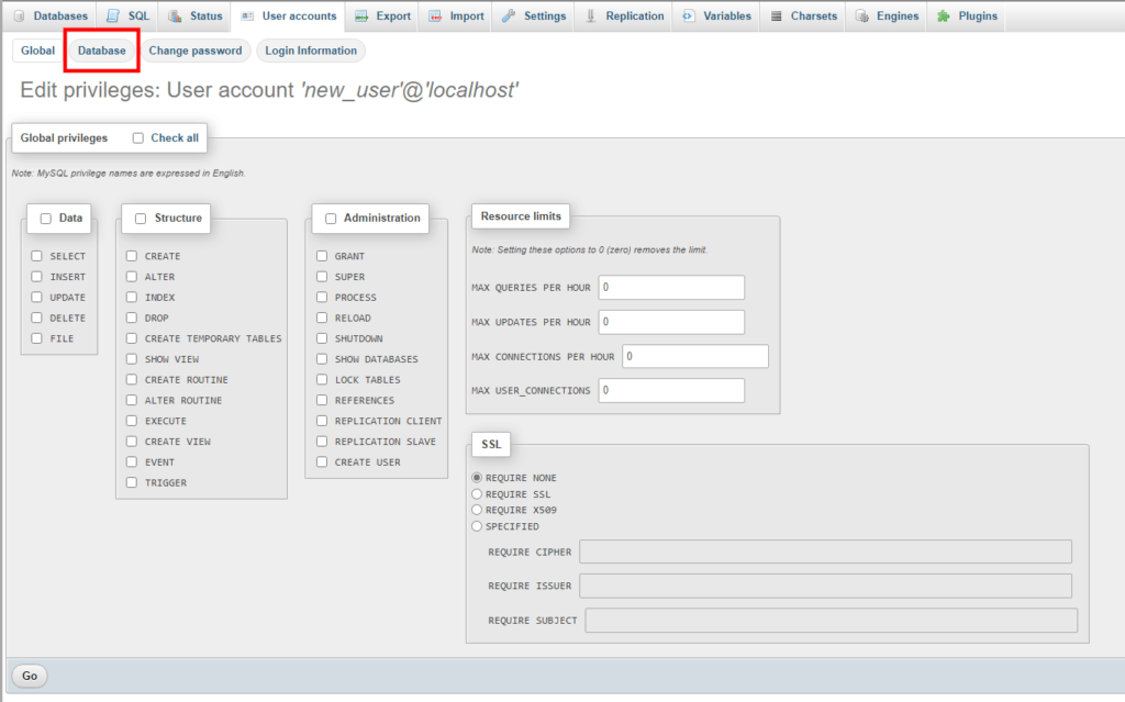 How to Create a Database in MySQL, Creating a Database Using phpMyAdmin 5