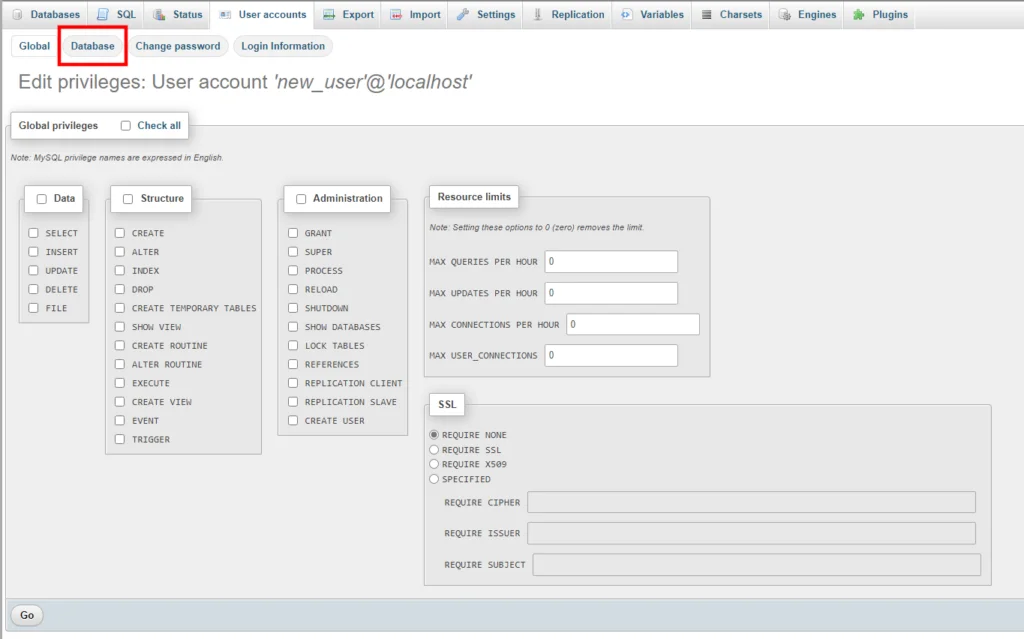 How to Create a Database in MySQL, Creating a Database Using phpMyAdmin 5