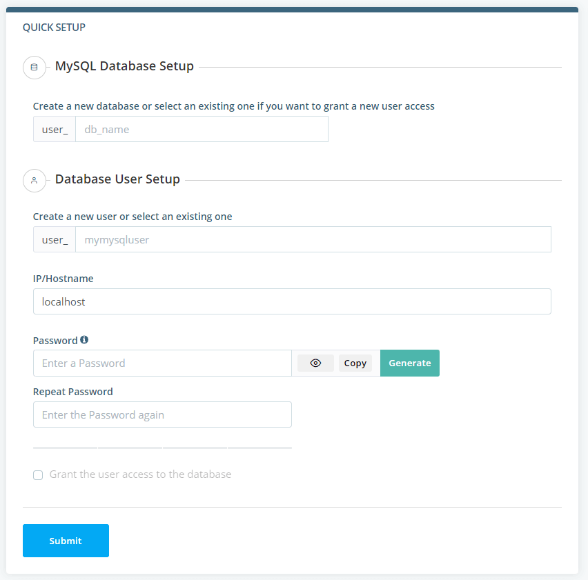 How to Create a Database in MySQL, Creating a MySQL Database in SPanel 4