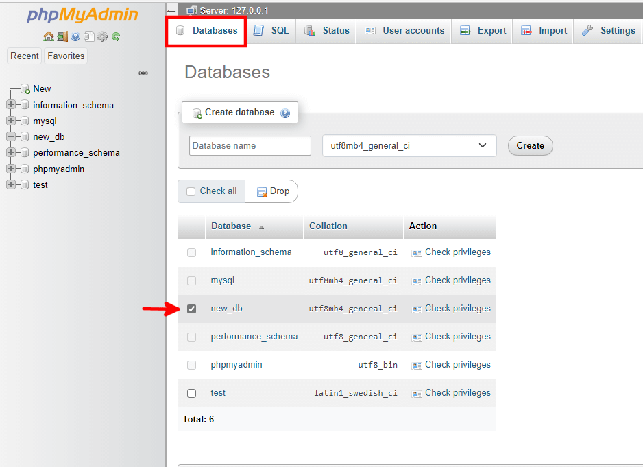 How to Delete a MySQL Database, Deleting a Database in phpMyAdmin 2