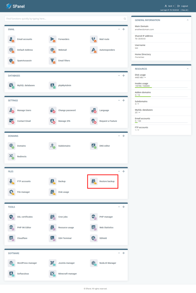 How to Back Up a MySQL Database, Restoring a database with SPanel 2