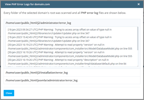 Where are the server log files for my site?, 3. Click Actions and select the type of logs you want to view and download 3