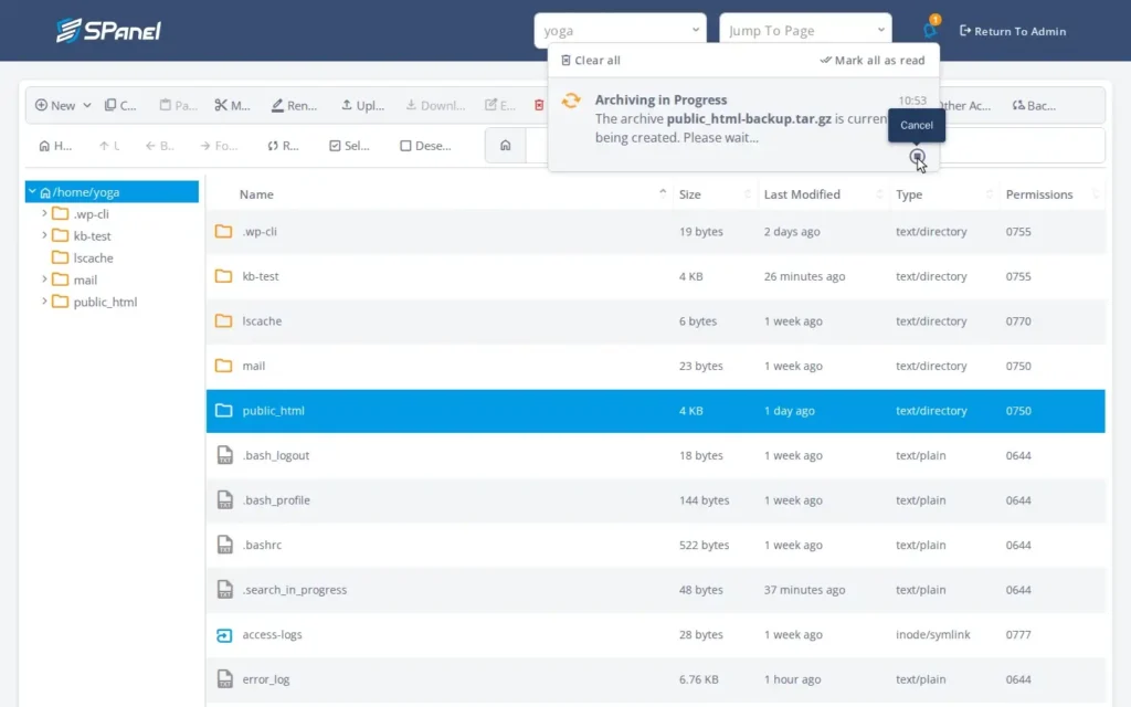 How to Create and Extract Archives in SPanel’s File Manager, Step-by-step 3