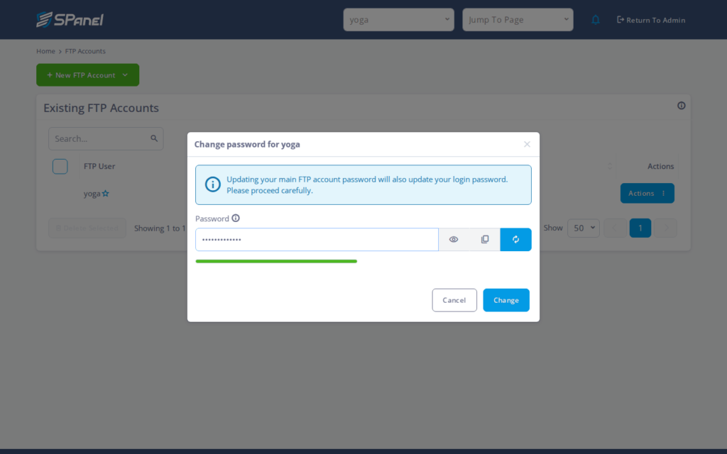 How to Change or Delete an FTP Sub-User in SPanel, Step-by-step 2