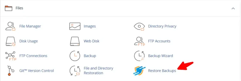 How to Restore Daily Backups in cPanel, Opening the Restore Backups Tool