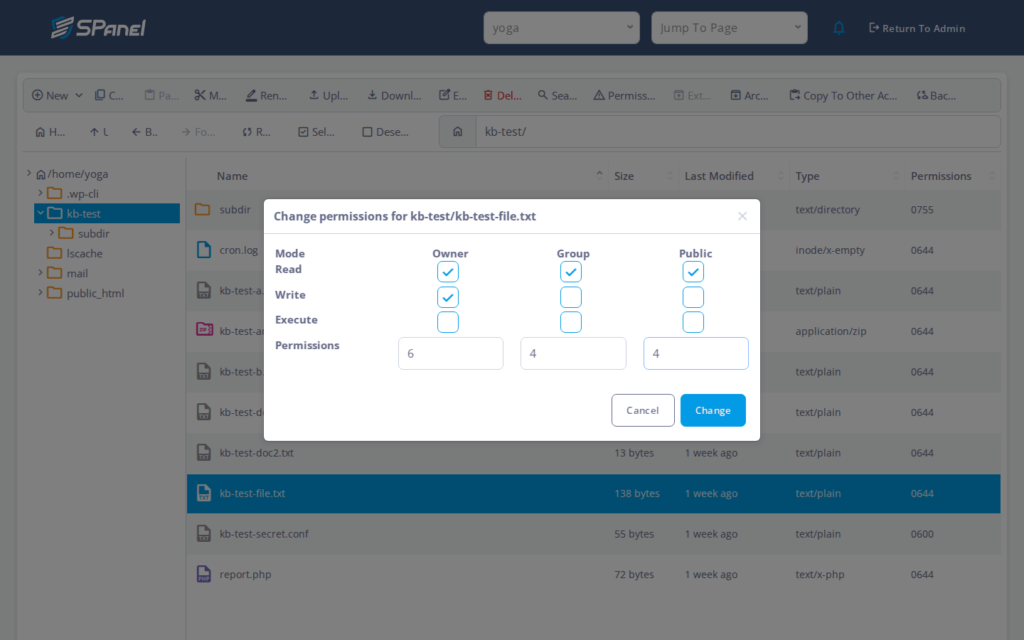 How to Change File and Folder Permissions in SPanel’s File Manager, Step-by-step 2
