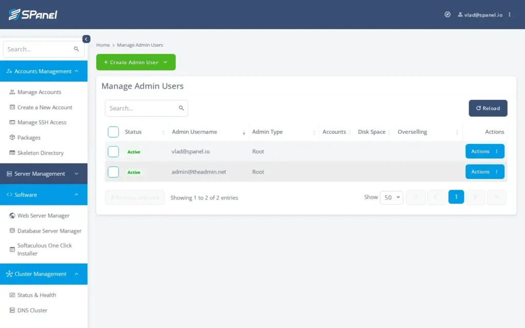 How to Add a Second Admin in SPanel and Limit Exactly Which Pages They Can Access, Step 1: Open the admin-users page