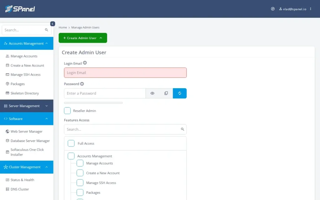 How to Add a Second Admin in SPanel and Limit Exactly Which Pages They Can Access, Step 3: Choose exactly which pages they can access