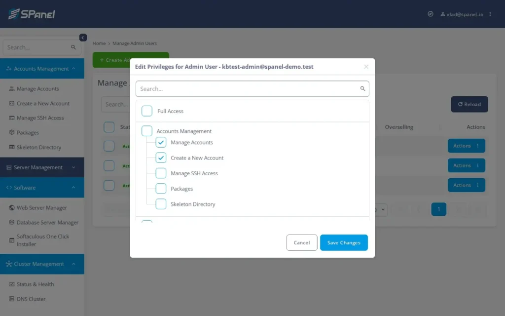 How to Add a Second Admin in SPanel and Limit Exactly Which Pages They Can Access, How to modify or remove an admin account