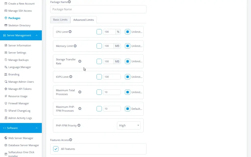 The 14 Dials of an SPanel Package: What Each Limit Does and When to Use It, Demo flow: reading the package form, dial by dial 3