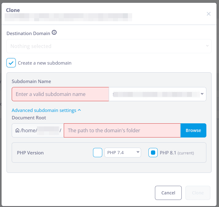 How to Install and Manage Joomla With SPanel’s Joomla Manager, Clone a Joomla installation
